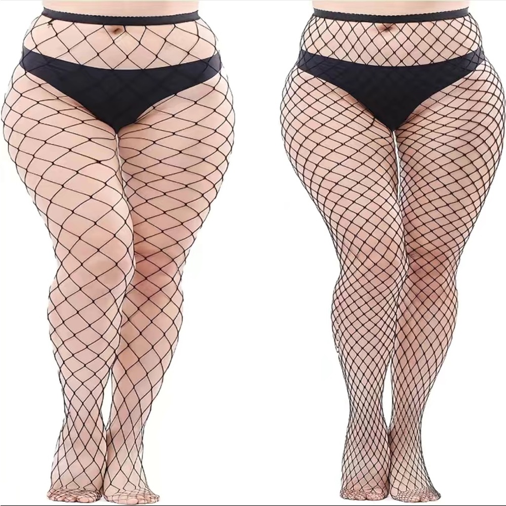 2 Pair Plus Size Fishnet Casual Stockings‎ Women's Plus Hollow Out High Rise